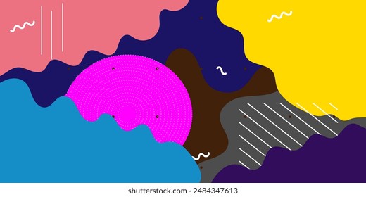 Abstract geometric pop art background with wave pattern. Vector pattern. overlay geometric design of trendy Memphis 80s-90s style