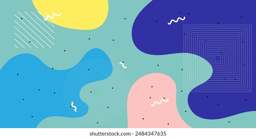 Abstract geometric pop art background with wave pattern. Vector pattern. overlay geometric design of trendy Memphis 80s-90s style