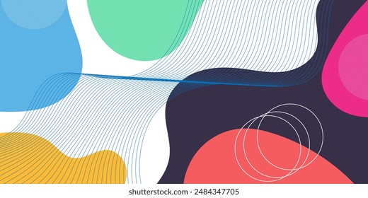 Abstract geometric pop art background with wave pattern. Vector pattern. overlay geometric design of trendy Memphis 80s-90s style