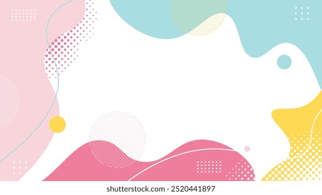 Abstract geometric pop art background with wave pattern. Vector pattern. overlay geometric design of trendy Memphis 80s-90s style. Flat dynamic colorful fluid shapes background