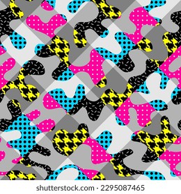 Resumen del patrón de estilo pop srt geométrico. Imagen vectorial sin fisuras. Patrón diagonal de tracción de chapa.