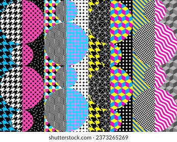 Abstract geometric Pop srt style pattern. Vector seamless image. Polka dot circles patchwork pattern.