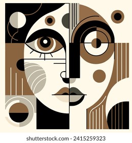 Abstract geometric portrait with a collage of different shapes and colors in pop art style.