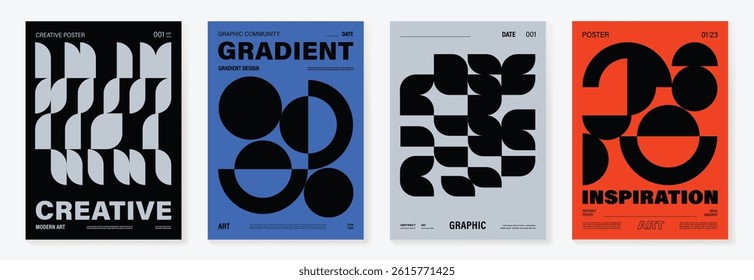 Abstract geometric poster background vector set. Cover template with vibrant perspective pixel, square shape. Ideal design for social media, cover, banner, music, ads.