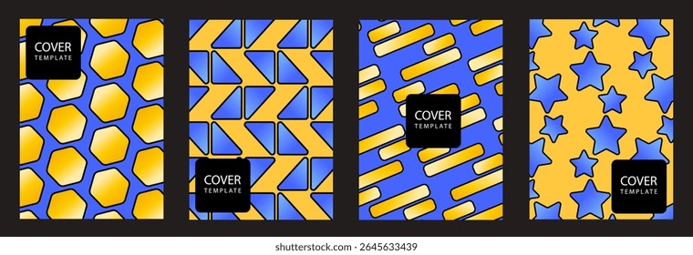 Abstract geometric poster background vector set. Minimalist cover template with vibrant. Ideal design for social media, cover, banner, flyer, music, ads