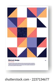 Afiche geométrico abstracto. Triángulos brillantes, cuadrados coloridos, patrón de repetición. Diseño futurista para la página de aterrizaje. Plantilla, disposición y burla. Dibujo vectorial plano de dibujos animados