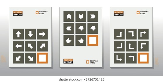 Abstrakte geometrische Plakatsammlung mit Richtungspfeilen.