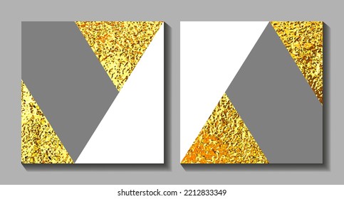 Afiche geométrico abstracto con textura dorada para el diseño interior moderno. Fondo de textura dorada para diseño de portada, tarjetas, volante, afiche e impresión. Ilustración de lujo para la decoración. Patrón. Baldosas.