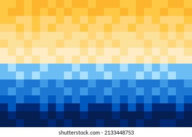 Afiche geométrico abstracto. Impresión brutalista moderna con formas y formas simples, patrón minimalista, bandera ucraniana. Arte de píxel vectorial