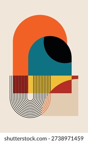 Abstract Geometric Poster with Modern Mid Century Shapes. Modern Abstract Geometric Art Poster Collection