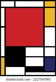 Abstract geometric poster - Mondrian modern art. Trendy wall art with red, blue, yellow cubes and squares. Perfect design for t shirt, phone case, cover, background, decor print. Vector illustration