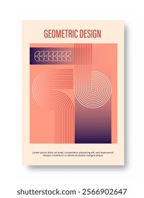 Abstract geometric poster. Orange patterns from linear ornaments. Dynamic cool effect. Template and layout. Flyer and leaflet. Flat vector illustration isolated on white background