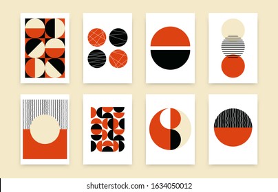 Abstract geometric poster set. Bauhaus flat design templates. Simple composition retro wall art, vector illustration for flyer, banner, home decor