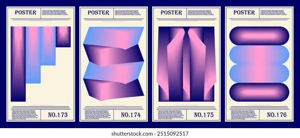 Conjunto de póster geométrico Abstractas con Gradientes rosas y azules, Formas 3D, diseño moderno, estilo minimalista. Ideal para uso de marca, decoración y medios digitales.