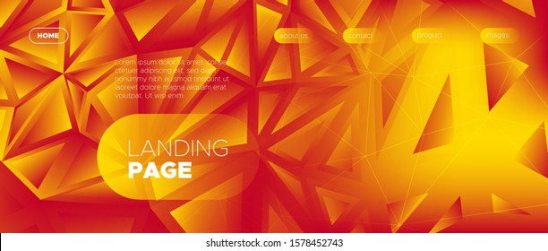 Abstract Geometric Poster. Technology Landing Page. Red Graphic Background. Yellow Modern Design. Gradient Geometric Polygonal Banner. Red Triangular Landing Page. Red Gradient Geometric Pattern.