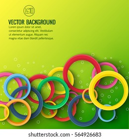 Abstract geometric poster with text and colorful circles on light green background vector illustration