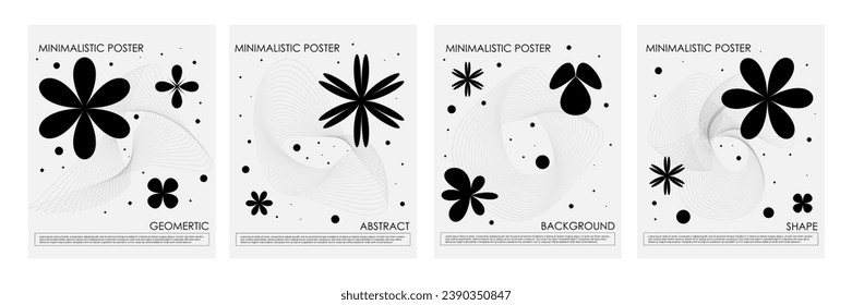 Abstract geometric poster. Trendy minimalistic card. Retro futuristic, y2k, bauhaus and minimalism. Modern geometry. Simple digital graphic. Typography artwork. Monochrome ornament vector illustration