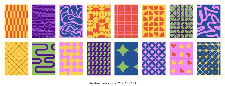 Abstract geometric posters background. Seamless print of minimal modern shapes and forms, contemporary backdrop for banners and covers. Vector texture.