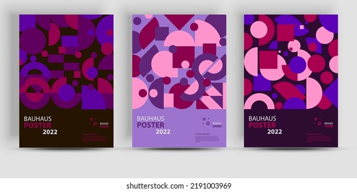 Abstract geometric posters. Bauhaus geometric backgrounds, vector circle, triangle, and square lines color art design. Contemporary vertical mosaic banners vector trendy set