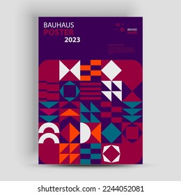 Abstract geometric posters. Bauhaus geometric backgrounds, vector circle, triangle, and square lines color art design.