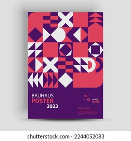 Abstract geometric posters. Bauhaus geometric backgrounds, vector circle, triangle, and square lines color art design.