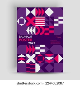 Abstract geometric posters. Bauhaus geometric backgrounds, vector circle, triangle, and square lines color art design.