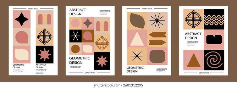 Abstract geometric posters. Brutalist forms. Swiss Design poster set. Bauhaus Print Patterns.