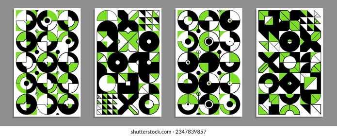 Abstract geometric posters and covers set, vector background pattern magazine or catalog templates, technic style geometric shapes composition.