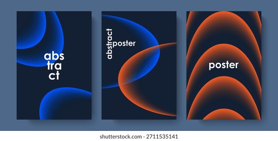 Abstract geometric posters with glowing oval elements vector set. Cover, banner or wallpaper design.