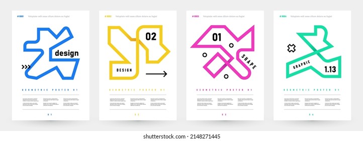 Abstract geometric posters. Minimal bold line forms antidesign style, modern swiss brutalism set. Vector art prints