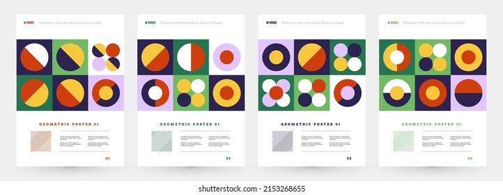 Abstract geometric posters. Modern minimal brutalist backgrounds, primitive bold forms swiss design. Vector banner set