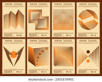 Abstrakte geometrische Poster, vintage Farbpalette, gewagte geometrische Designs, dynamische Muster, minimalistische Linien. Perfekt für Wandkunst, Grafikdesign, Web-Hintergründe, kreative Projekte. Retro