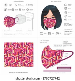 Abstract, Geometric Print Colorful Background Pattern Seamless Design For Face Mask, Pillow, Print, Fashion, Clothing, Fabric, Gift Wrap. Mockup Template Protective Face Mask Seamless Print, Vector