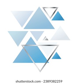 Abstrakter geometrischer Ausdruck, Komposition mit den blauen und silbernen Dreiecken, Schneedruck, Winterdruck, frohe Weihnachten, glückliches neues Jahr, Vektorgrafik