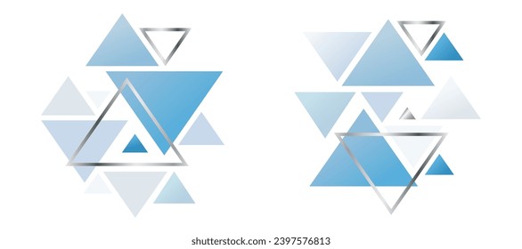 Abstract geometric print, composition with blue and silver triangles, snow print, winter print, merry christmas, happy new year, vector	
