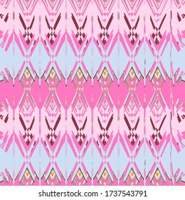 Abstract geometric print, grunge, a combination of rhombuses, zigzags and other curly lines. The effect of careless coloring, shades of pink, red-violet. Bright modern solution to your creative tasks.