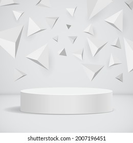 Abstract geometric product podium backdrop on white wall