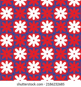 Resumen Geométrico Psicodélico Monocromo Florales Retro Cuadrados Patrón sin inconvenientes Colores de moda de moda Perfecto para la impresión de tela de alamante o el envolver Papel Tono Rojo Azul