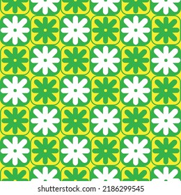 Abstract Geometric Psychedelic Monochrome Retro Florals Squares Seamless Pattern Trendy Fashion Colors Perfect for Allover Fabric Print or Wrapping Paper Lime Green Neon Yellow Tones