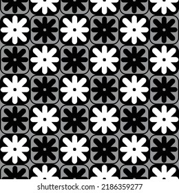 Resumen Geométrico Psicodélico Monocromo Florales Retro Cuadrados Patrón sin inconvenientes Colores de moda a la moda Perfecto para la impresión de tela de alamante o papel de envolver tonos blancos negros
