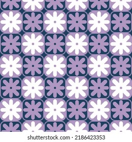 Abstract Geometric Psychedelic Monochrome Retro Florals Squares Seamless Pattern Trendy Fashion Colors Perfect for Allover Fabric Print or Wrapping Paper Lilac Navy Blue Tones