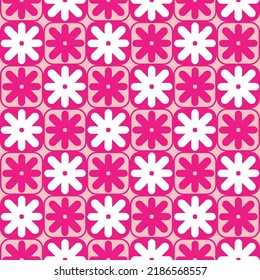 Abstract Geometric Psychedelic Monochrome Retro Florals Squares Seamless Pattern Trendy Fashion Colors Perfect for Allover Fabric Print or Wrapping Paper Fuchsia White Tones