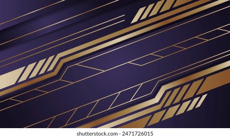Abstract geometric purple background design template. Horizontal layout use hexagon and diagonal line pattern. gold  gradient diagonal shape element. horizontal layout with shadow effect.