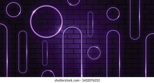 abstract geometric purple neon and bricks background