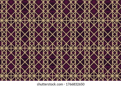 abstract geometric purple stripe line seamless pattern with gold line and purple contour. texture background with square shape. Print for textile, wallpaper, wrapping paper.