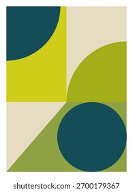 Vetor de Composição de Quadrante Geométrico Abstrato. Arte Moderna do Meio do Século com Círculos e Quadrados em Verde e Azul