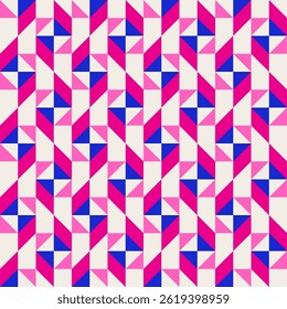 motif d'Image vectorielle harmonieux de couette géométrique en Abstrait, arrière-plan patchwork. Rose fuchsia bleu cobalt