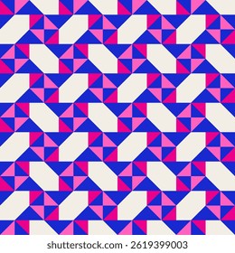 motif d'Image vectorielle harmonieux de couette géométrique en Abstrait, arrière-plan patchwork. Rose fuchsia bleu cobalt