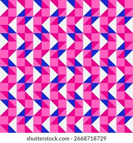Abstrato padrão de vetor sem emenda colcha geométrica, fundo patchwork. Rosa fúcsia azul cobalto