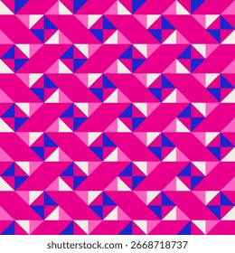 Patrón geométrico Abstractas del Vector inconsútil del edredón, fondo del remiendo. Azul cobalto fucsia rosa